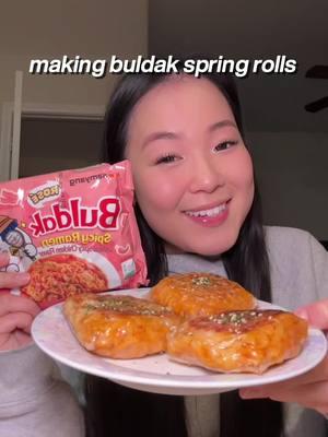 LOL my creation with my leftover buldak 🤭 ABSOLUTELY GORGEOUS #buldak #buldakramen #buldaknoodles #buldakspringrolls #ramen #samyangnoodles #samyang #samyangbuldak #spicyspringrolls #creatorsearchinsights 