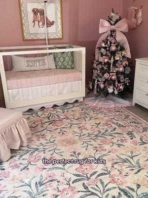 Love the way this rug adds fun dimension to her room 🩷 and it’s washable? Say less! #nursery #kidsroom #washablerugs #babygirlroom #girlsroom 