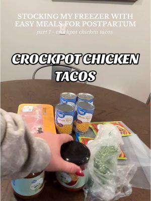 We got a deep freezer on Black Friday so I’m starting to stock it with easy postpartum meals! 🤍 this one will be put in the crockpot for 2-3 hours on high after thawing! #postpartum #nesting #pregnant #thirdtrimester #mealprep #crockpot #easy #freezer #dumplings #chickentacos #recipie 