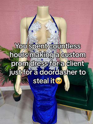 Share this so I can hopefully find the thief! If anyone sees someone wearing/ with this dress, it was stolen!!!!  A little backstory to this: I made this custom prom dress for an out of state client. When the dress was completed & she forwarded her final payment, I had arranged for doordash to pick up the package & drop it off at UPS. Up to this point, I had only used doordash to refund Amazon packages but being that I was in a time crunch I thought it would save me some time. When the drop off was “completed” I did not get a receipt as promised to confirm that it had made it to the post office. I gave it about 10 minutes, looked up the tracking information & nothing updated showing that it had been retrieved. I called doordash & they said they would have the driver get the package back and return it to me since I did not get a receipt and that likely meant that something must’ve been wrong with the shipping information. I felt like that was a cover up response because if something was wrong with the package why not contact me and let me know instead of just leaving it there? 🫠 An hour went by with no update, I called UPS directly and they said that I should give it some time & not to worry because the package should update by the next day. I contacted doordash again to get an update about the driver’s whereabouts, they said that the driver was adamant about dropping it off & basically wasn’t going to be returning it. They tried to reassure me & said that if 20 business days goes by without the package being updated in the UPS system then I’d be eligible for a PARTIAL refund for the value of the dress. 🙁  Long story short, I did everything I could. I even put in a search request with UPS. It’s been months now and the dress I spent months making is still gone. I just don’t understand how someone could steal a package that is clearly from a small business owner just trying to make ends meet. Not only that but stealing it & having no conscious or remorse. Especially after opening it and seeing that it’s a custom dress & is only meant to fit one person in this world you decided to still keep it. Days went by & I still was hoping for the dress to somehow end up on my doorstep. Of course I had refunded my client & luckily she had enough time to find a replacement dress. You won’t catch me using Doordash or anything of that sort on my worst day!  #promdress #custompromdress #blackgirldress #blackgirlprom #prom2025 #promdesigner 