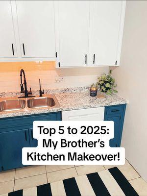 The Top 5 to 2025 countdown continues with one of the CRAZIEST projects, my brother’s #kitchenmakeover! He bought this fixer upper himself and lived there with friends, so it was so fun to lean into the 20-something vibes with the unique patterns and colors! Would you party in this kitchen?! 🍻✨ #DIY #beforeandafter