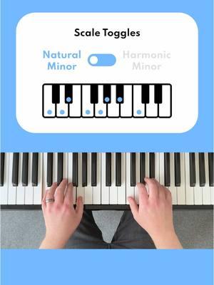 Train your ear with Scale Toggles (two scales compared side-by-side). Natural Minor - Harmonic Minor.  #pianoscales #learnpiano #musiceducation #pianotutorial  #musictheory #minorscale #harmonicminor  #pianotok 