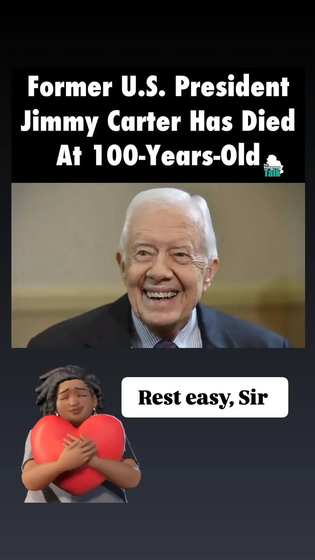 Rest easy Jimmy Carter.. 1977-1981 President of US. He can join his wife now who passed last year.  #jimmycarter2024 #farewell #rip #breakingnews #expresident #menoftiktok #womanoftiktok 