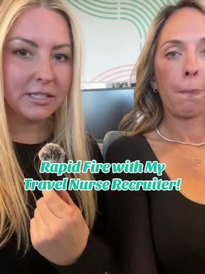 Rapid fire with my travel nurse recruiter! If you want her info, send me a DM 🥰. #travelnurse #travelnursing #travelnurselife #travelnurseadventures #rn #bsn #nurse #nursesoftiktok #travelnursesoftiktok #travelnurserecruiter 