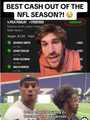 Surgical cash out 😱#devontasmith #adamthielen #keoncoleman #maliknabers #nfl #nflfootball #greenscreen  (via sabbagh1993/IG @DraftKings Sportsbook)