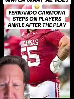 #greenscreenvideo Arkansas player Fernando Carmona steps on players ankle after the play!!! #football #footballfans #CollegeFootball #arkansasrazorbacks #cfb25 #cfbtiktok #fernandocarmona #fypツ 🏈😳