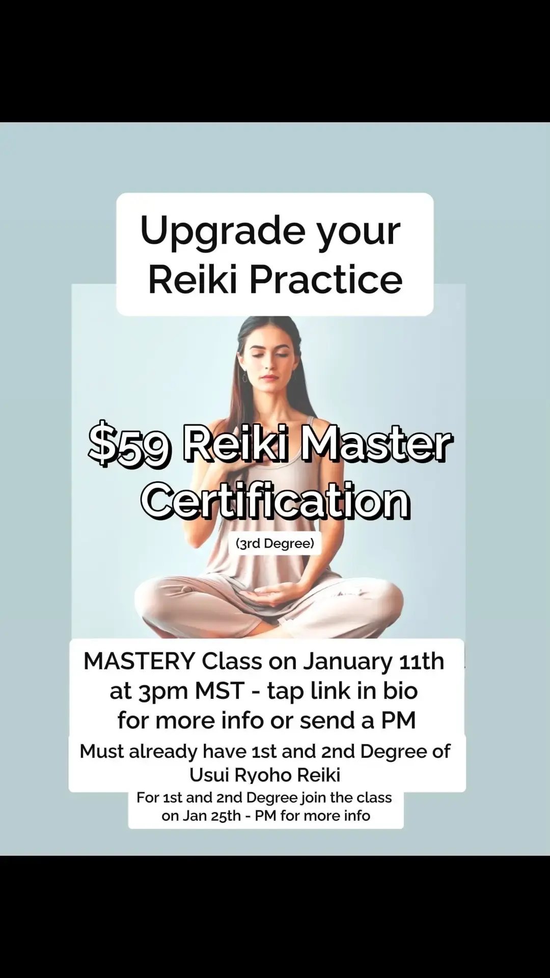 Usui Ryoho Reiki Master Class Jan 11th! Tap link in bio or send PM for more details! #reikimastersoftiktok #reikimaster #reikimasterclass #reikiclass #energyhealing #learnreiki 