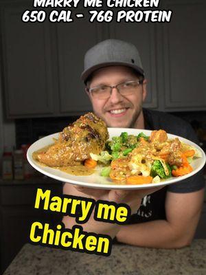 Marry me chicken Get our lifetime cookbook for 25% off until the end of the year! Makes 4 servings 650 Calories | 34g Fat | 12.6g Carbohydrates | 76g Protein 48 oz Boneless skinless chicken breast 2 Tbsp oil (use oil from sun dried tomatoes) 2 tbsp (28g) light butter 1 1/2 cups chicken broth 1/2 cup heavy cream 1/2 cup fat free fairlife or skim milk 56g freshly grated parmesan 3 Tbsp corn starch Seasoning blend 2 Tbsp italian seasoning  1/2 tsp each salt and pepper 1/2 tsp red pepper flakes 1/2 tsp paprika 50g chopped sun dried tomatoes 3 cloves minced garlic #formerfatguy #GymTok #FitTok #foodtiktok #foryou #Recipe #food #Foodie #highprotein #fitness #marryme #chicken #lowcalorie #highproteinrecipes 