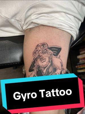 Replying to @Swearing is bad Gyro Tattoo forever ❤️ done by @OddlingInk at Dead Gods Tattoo #gyrozeppeli #gyro #animetattoo #mangatattoo #tattoo #steelballrun #SBR #jojosbizarreadventure #jojo