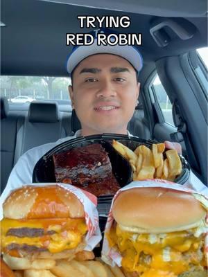 Trying Red Robin! #fyp #foryou #fastfood #redrobin #burger #cheeseburger #ribs #fries #tastetest #mukbang #review 