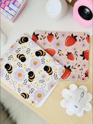 Mousepads coming soon! 🐝🍓 I’ve been having a lot of fun with sublimation and these will be released within the next couple weeks! #sublimation #SmallBusiness #desksetup #aesthetic #deskdecor 