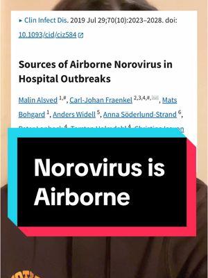 There is a lot of norovirus going around right now!  Nobody likes vomiting and diarrhea at the same time, and this is one of the hardest illnesses to kill on surfaces.  But did you know it *also* spreads in the air? Norovirus can spread through aerosols, especially when someone is vomiting.  If norovirus is in your house, you need to clean those surfaces *and* clean the air.  Turn those bathroom fans on, open windows if you can, especially around the sick person, use HEPA filters strategically, and wear a snuggly fitting quality mask to reduce your chances of breathing the aerosolized particles.  May the odds be ever in your favor 🫡 #norovirus #vomiting #sickness #illness #gastroenteritis #airborne #aerosols #fyp #avoidingsickness #maskup #maskswork 