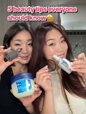 Here are some of mine and my mom’s favorite beauty tips that I think everyone should know 🤭💖 Have you guys tried any of these before??🤩  Products:  @Color Wow Hair dream coat supernatural spray  @etudeofficial.global pang pang hair shadow  @SHISEIDO eyelash curler pad  @Vaseline Brand petroleum jelly  #beauty #beautyhacks #beautytips #hair #hairtips #makeuphacks #hairtutorial #skin #skincare #glowyskin 