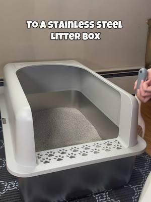 Upgrade to a stainless steel litter box, you won’t regret it! #foryou #stainlesssteellitterbox #TikTokShop #catsoftiktok #litterboxtips #stainlesssteel #litterboxodor #catlover #cattok #animallover #CleanTok #treatyourpet  #ptlomlitterbox #kittytok 