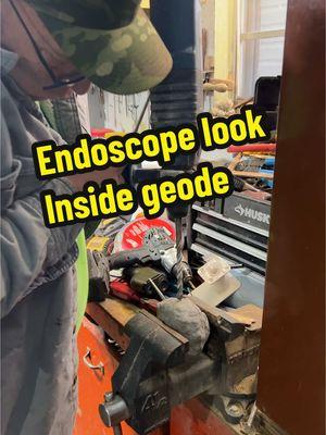 Endoscope look inside geode #endoscope #geode #drill #experiment  Used an endoscope to looks inside this geode after drilling to find out if it has a calcite so we don’t ruin the calcite. Just did this for fun. Don’t take it too seriously 😂