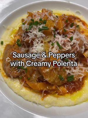 Easy and cozy meal even your Nonna will approve of 🤌🏻 #easydinnerideas #sausageandpeppers #italianfood #EasyRecipes #sheetpandinner #creamypolenta #chefsoftiktok #callistameimiller 