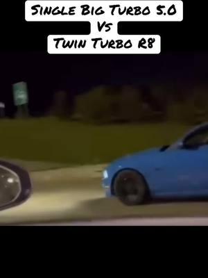 Turbo mustang vs Twin Turbo R8!!! #twinturbo #turbomustang #audir8 #mustang #dragracing #streetcar #car #catsoftiktok #reels #fastcars #horsepoweraddicts 