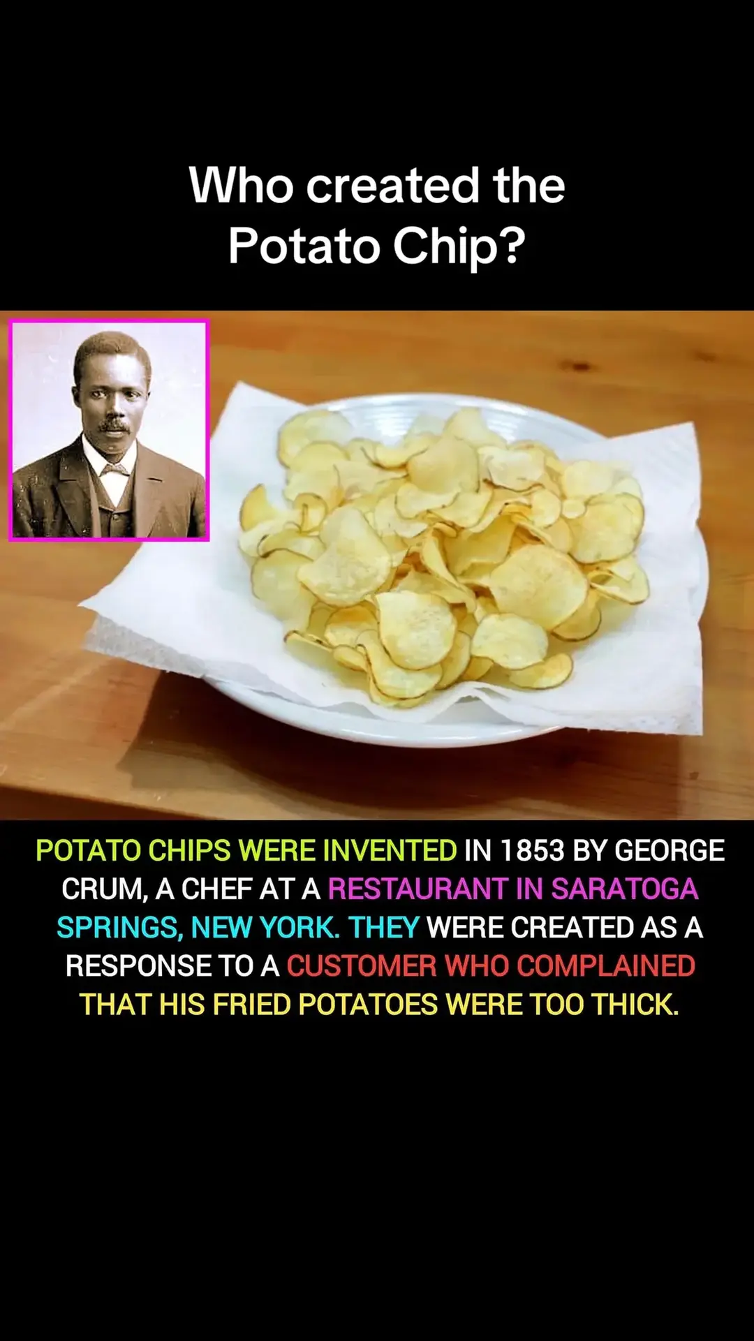 #georgecrum #cook #potatochips #chips #invention #inventor #1800s #restaurant #invent #snack #snacks #popular #aesthetic #fyp #fypシ #fy #foryoupage #foryourpage #tik #tiktokviral #classic #nostalgia #throwback #vintage #Flashback #photo 