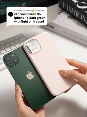 Replying to @kikismain✌️ iPhone 13 dark green with light pink silicone phone case ✨✨ #ornartophonecase #phonecase #caseiphone #ornarto #trending #aesthetics #tiktokshopfinds #unboxing #unbox #fyp #green #viral #iphone13 #happynewyear 