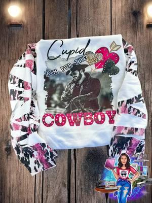 Cupid Aim For The Cowboy Crewneck Sweatshirt with cow print & pink glitter sleeves ✨💕 Had to bring this back for Valentines! 😉 It is live on the website. Link in bio. Use code-FREESHIP for free shipping #sewdiva #crewnecksweater #crewnecksweatshirt #valentines #custom #embroideryshop #559 #tulare #ca #cowboy #fyp #foryoupage #cupidaimforthecowboy #cupid #freeshipping #onlineshopping