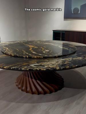 The cosmic gold marble is the ultimate choice for your luxury villa! Its natural, unique veining resembles golden threads weaving through the universe. Paired with a uniquely designed solid wood base, it perfectly balances luxury and texture!#furniture #furniturefactory #italianfurniture #table #diningtable #marbletable