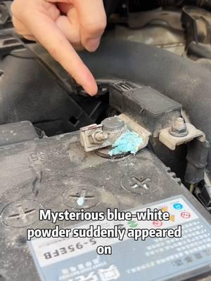 Mysterious blue-white powder appears on car battery#driving #cardrivinglessons #carpart #drivinglessons #tips #DIY #car