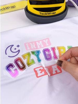 In your cozy girl era🌙✨🌈 Material 🌈TeckWrap PU HTV Coral Pink,Light Pink 🌈Metallic Chrome HTV Rainbow Stripe 🌈Holographic HTV Lavender  🌈TeckWrap Craft Tool Set 🌈TeckWrap Heat Press Machine(Available on our website now!🐝 Shop on teckwrapcraft.com > Vinyl > Heat Transfer Vinyl  #teckwrapcraft #teckwrapvinyl #SmallBusiness #heattransfer #heatpress #ironon #vday #printablevinyl #crafttutorial #craft #DIY #diyproject #fyp #foryou 