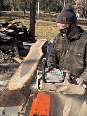 Woodworkers and DIYers purchase Black Walnut from me more than any other type of wood. Reasons why woodworkers and DIYers love black walnut-  	1.	Stunning Aesthetics: Black walnut’s rich color and unique grain patterns make it a favorite among woodworkers for adding elegance and character to any woodworking project. 	2.	Workability: Black walnut is easy to shape, carve, and sand, allowing woodworkers to create intricate details and achieve a smooth finish, elevating their woodwork. 	3.	Durability: Its strength and resistance to wear ensure that woodworking creations made from black walnut stand the test of time, making it a reliable choice for woodworkers. I chainsaw milled this black walnut log with my Stihl MA 661, Logosol F2+, and ripping chain from @Granberg International. I protected my lungs with the RZM3 from @RZ Mask. Shop Granberg and RZ Mask’s websites and use my code to save money. Code- foxridgeslabs #woodwork #woodworker #blackwalnut #diyer #chainsawmill #liveedge #workhard #followyourdreams 