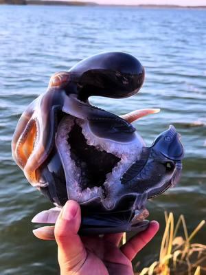 Masterpiece! Druzy agate octopus with sphere with fish with shell 🐚 #crystalcarvings #crystalshop #crystalcarving #crystalsculpture 