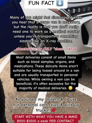 Interested in becoming a courier?  1. Comment below   2. Text me (number in my bio)  3. Add me on instagram afgloballogistics (exact spelling & blue check verified )  4. Add me on facebook Shamarian Tann Allen (blue check verified ) #medicalcourier #medicalcourierdriver #cargovan #medicalcourierbusiness #lyft #uberdriver #healthcarelogistics #medicalcourierdelivery #uber #cargovanbusiness #fedex #cargovanlife #lyftdriver #ubereats #ubereatsdriver #fedexdriver #fedexground #walmart #instacart #walmarthaul #sparkdriver #amazonflex #amazonflexdriver  #instacartshopper #pvddriver #upspvd #roadie #shipt #shiptshopper #gigdriver #labcourier #labspecimen #flowerdelivery #mobilelaundrybusiness #mobilenotary #grocerydelivery #parcels #parceldelivery #ecommerce #smallpackagedelivery #smallfreight #autoparts #documentdelivery #payrolldelivery #computerparts #legaldocumentdelivery #webinar #medicalcourierebook #gigapps #sidehustlejobs #beyourownboss #HIPAA #bloodbornepathogencertifications #OSHA #biohazard ##ebookforcouriers  #sidehustle #parttimesidegigs #couriergroupchat #fyp #fyppppppp #howcanigetcontractsformedicalcourier #medicalcourierdriverapp #highlevelpayingmedicalcourier #listofcouriercompanies #medicalcourierjobapp #5topmedicalcouriercompanies #howtostartindependentmedicalcourier #stepstostartmedicalmedicalcourierbusiness #highpayingmedicalcourierjobapp #howtobecomeindependentcontractordriver #independentcontractdriver #medicaldeliverydrivers #bestindependentcontractorjobs #independentcontractorjobsforwomen #forhireindependentcontractorjobs  #independentcourierdelivery