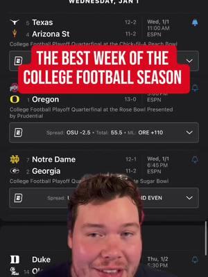 The best week of the college football season is here! Here are all the games to tune into #bowlseason #bowlgames #texas #pennstate #oregon #cfb #CollegeFootball #collegefootballplayoff 