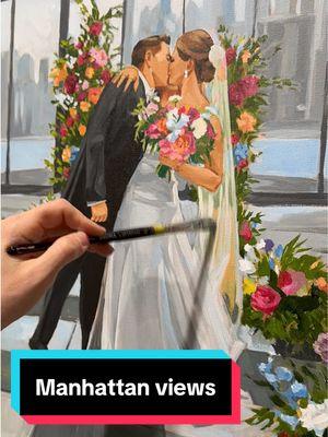 Gotta love a Manhattan skyline view, and bold florals against a classic neutral backdrop!  . (20”x24” commission) . #liveweddingpainter #weddingpainting #weddingpainter #liveweddingartist #weddingartist #weddingart #weddingtok #weddingpaintermichigan #weddingtrends #nycwedding #nycbride #classicwedding #elegantwedding #luxurywedding #luxurybride #bridesoftiktok #nycskyline #weddingceremony #timelapse #timelapseart #weddingflowers #husbandandwife #engaged