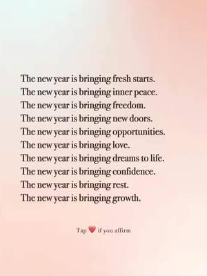 Fresh starts, freedom, and new opportunities are mine in the year ahead. I am ready for growth, love, and dreams brought to life. 🌿❤️ #FreshStarts #NewYearOpportunities #FreedomAndGrowth #ManifestLove #PositiveNewYear