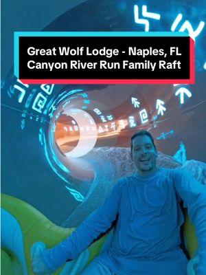 #hosted River Canyon Run at Great Wolf Lodge - Naples, FL. This family 2-5 person raft ride is longer and smoother than Breakaway Bay with a lower ride height requirement. Super fun way to gear up the kiddos for the more thrilling slides. #greatwolflodge #greatwolflodgewaterpark #rivercanyonrun #greatwolflodgenaples 