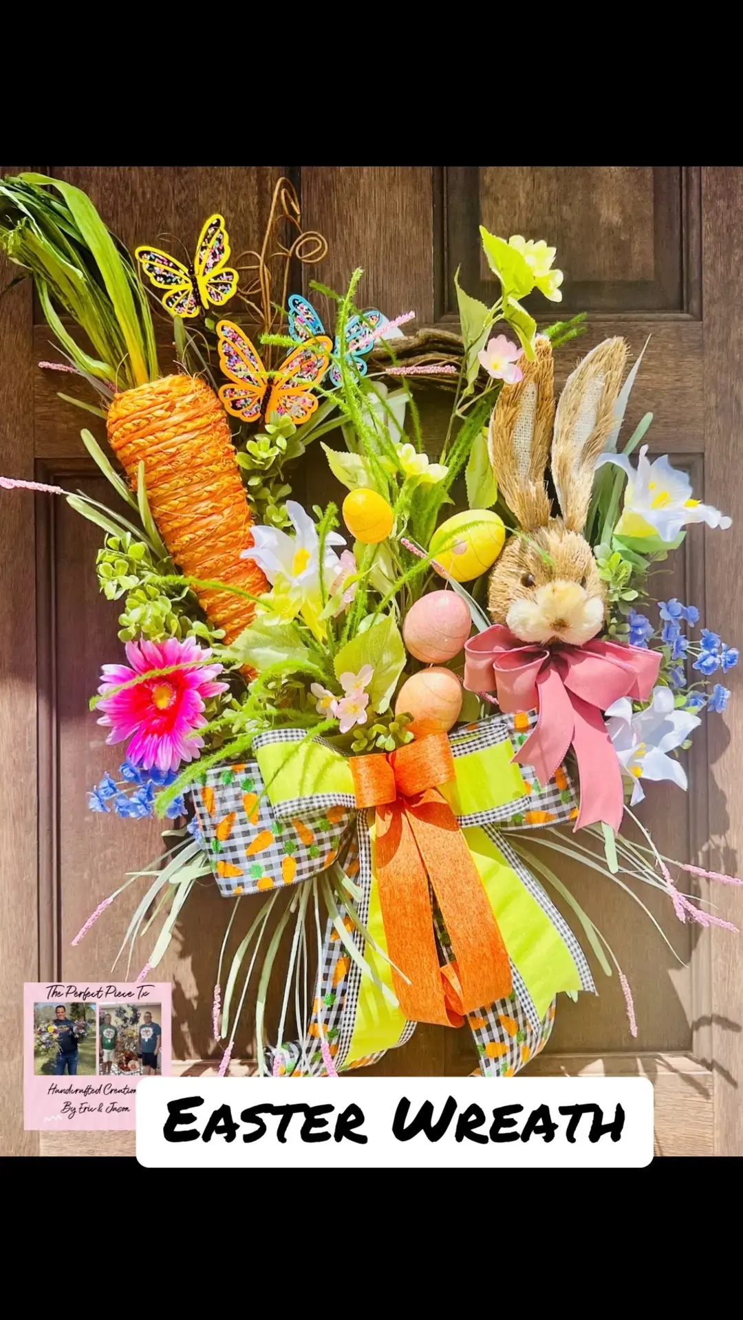 🌼🐰 Just finished this gorgeous spring Easter-themed wreath, and I'm in love! 🌷✨ It's packed with beautiful carrots, adorable bunnies, and whimsical butterfly pics, all tied together with stunning floral bows.  This wreath truly captures the essence of spring and Easter! I can't wait to hang it up and spread some festive cheer. What do you all think? 🌸🥕 #EasterWreath #SpringDecor #CraftyCreations #HappySpring #ThePerfectPieceTx #EasterWreath