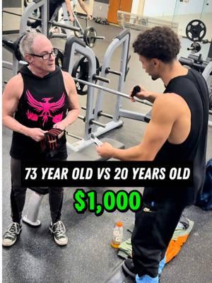 Can this 73yr out bench press me for $1,000💪🏽⁉️ #gym #trending #triceps #workout #viral #fitnesschallenge #challenge #trend #winmoney #money #mrbeast #comedy #funny #adamthedunker #chest 