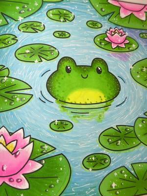 The water turned out so good though 😭🐸🪷💚 #colortok #adultcoloring #lilypad #frogtok #ohuhumarkers #coloringbook #coloringtherapy #arttok #cutecoloringpages 