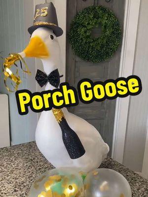 Porch Goose New Years Attire  🎇 🪿  I do not buy outfits. We use random things around the house, old fabrics, etc for his wardrobe. Dollar tree accessories are allowed. #preacherthegoose #porchgoose #porchgooseoutfit 