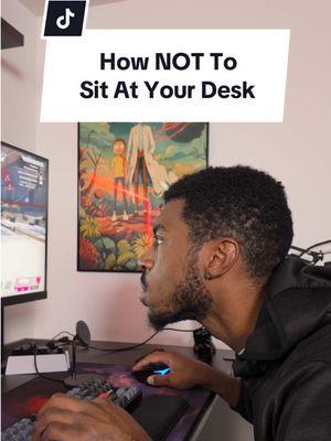 Send this to someone who sits like this 😅 Desk Ergonomics are SUPER underrated. Lots of us sit at our desk for work or gaming for long hours at a time, and ensuring you have a comfortable setup is really important for your health. Sitting all day isn’t great so you should also take breaks and stand up from time to time. No need to purchase an expensive gaming chair, I would suggest to find a good used office chair on facebook marketplace or similar. Some great brands are Herman miller, steelcase, humanscale, and Knoll. #techtok #GamingSetup #desksetup #gamingchair 