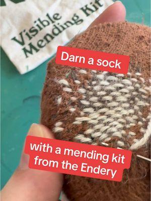 Mending a sock with yarn from @the.endery 🪡 #darning #clothingrepair #mending 