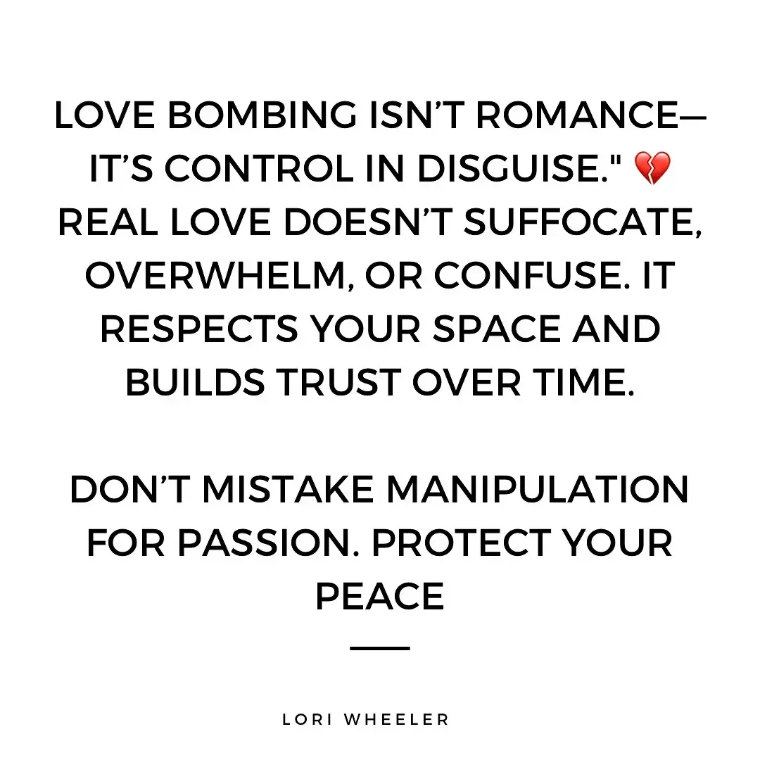 You should never be anybody’s everything. You should never be anyone’s first priority. Don’t confuse attention and words with actual love. Love itself is not smothering it’s very autonomous. You respect and understand that a person has a life outside of you. True unconditional love is accepting that you might not be best for someone but if you love them, you accept that and you want what’s best for them.  #toxiclove #manipulation #lovebombing #loriwheeler 