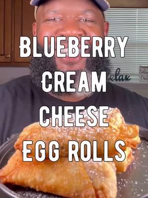 TOP 10 RECIPES 0F 2025 #3 Blueberry Cream Cheese Egg Rolls  . Ingredients: •	For the Filling: •	2 cup fresh or frozen blueberries •	8 oz cream cheese, softened •	1/3 cup granulated sugar (adjust based on sweetness preference) •	1 tsp vanilla extract •	1 tsp lemon juice (optional) •	For the Egg Rolls: •	10-12 egg roll wrappers •	Oil for frying (vegetable or canola) Instructions: 1.	Prepare the Filling: 1.	In a bowl, combine the softened cream cheese, sugar, vanilla, and lemon juice (if using). Mix until smooth. 1.	Gently fold in the blueberries, being careful not to mash them too much. 2.	Assemble the Egg Rolls: 2.	Lay an egg roll wrapper on a clean surface with a corner pointing toward you. 2.	Place about 2 tablespoons of the blueberry cream cheese filling in the center of the wrapper. 2.	Fold the bottom corner over the filling, then fold in the sides and roll tightly. Seal the top corner with a bit of water. 3.	Fry the Egg Rolls: 3.	Heat oil in a deep frying pan over medium heat (about 350°F or 175°C). 3.	Carefully add the egg rolls to the hot oil, cooking in batches if necessary, and fry until golden brown and crispy, about 2-3 minutes per side. 3.	Remove and drain on paper towels. . #dessert #cake #chocolate #sweet #sweets #baking #eat #dessertlover #food #instafood #foodporn #Foodie #eggroll #blueberry #creamcheese