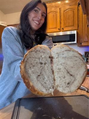 I really thought she’d be too crispy to eat but it’s actually not bad 😋 #sourdough #sourdoughbread #sourdoughinclusions #BakeWithMe #motherhoodunfiltered #momsintheir30s #ditlofamom #nonaestheticmom 