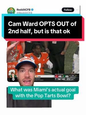 Was there actually a silver lining for Miami tho with Cam Ward sitting out? #camward #poptartsbowl #CollegeFootball #cfb #collegefootballplayoff #nfldraft #miamifootball #miamihurricanes #miamihurricanesfootball 