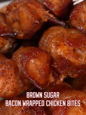 Brown Sugar Bacon-Wrapped Chicken Bites. These flavor-packed bites will steal the show on game day or at your next party! Ingredients: • 3 Chicken Breasts • Pack of Hardwood Smoked Bacon • Heath Riles BBQ Honey Chipotle Rub • Heath Riles BBQ Chicken Rub • Heath Riles BBQ Brown Sugar Honey Habanero Glaze • 1/2 cup of Light Brown Sugar Directions: 1. Fire up your grill or smoker to 275º. 2. Cut chicken breasts into cubes and bacon slices into thirds. 3. Season chicken with Heath Riles BBQ Chicken and Honey Chipotle Rubs. 3. Wrap chicken cubes with bacon and put 3 pieces on each toothpick. 4. Combine 1/3 cup of light brown sugar and 1 tbsp of Heath Riles BBQ Honey Chipotle and Chicken Rubs in a bowl, mix, and sprinkle over chicken bites. 5. Place chicken bites on your smoker for 45 minutes. 6. After 45 minutes, brush chicken bites with Heath Riles BBQ Brown Sugar Honey Habanero Glaze and let it caramelize for about 10 minutes. 7. Remove from grill and serve. #heathrilesbbq #pitmasterheathriles #heathrilesbbqproducts #bbq #food #recipes #grilling #cooking #chicken #bacon #appetizers #fyp #foryoupage #bbqtiktok 