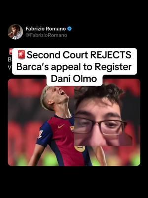 🚨Second Court REJECTS Barca’s appeal to Register Dani Olmo #realmadrid #halamadrid #madrid #fcbarcelona #barcelona #barca #laliga #daniolmo #olmo #pauvictor #fabrizioromano #fabrizio #fab #laporta #campnou #spotify #spotifycampnou #futbol #futboltiktok #football #footballtiktok #Soccer #soccertiktok #fyp #tapiaa__ 