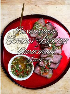 ny strip steak topped with bonemarrow cowboy butter + chimichurri sauce *chefs kiss* 🫂 • • • • • • #nyc #nycfood #Foodie #foodporn #recipes #trending #chefbruja #steak #cowboybutter #chimichurri  #nystripsteak