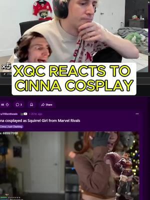 Xqc reacts to Cinna squirrel cosplay. #xqc #xqcclips #cinna #cinnaclips #twitchclips #viral #fyp 