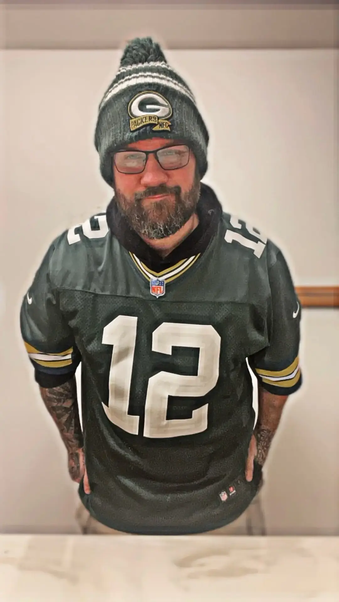 I'm a cheesehead until i die #greenbaypackers #wisconsin #fyp #fypツ #foryourepage #2024 #snapchat #letsbefriends #fullsleeve #beard #glasses #bemyfriend #hazeleyes #grayhairandtattoos 