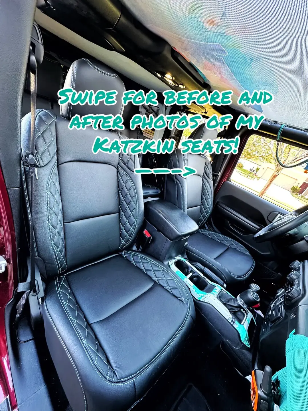 What do you think??? Black leather with scarab color threading and tecstitch diamond stitching on the wings of the seats. @Katzkin Leather  #katzkin #katzkinpartner #katzkinleather #katzkinseats #katzkincustom #jeep #jeepinterior #jeepwrangler #custom #customseats #leatherseats #jeepgirl #jeepher #jeepsoftiktok 